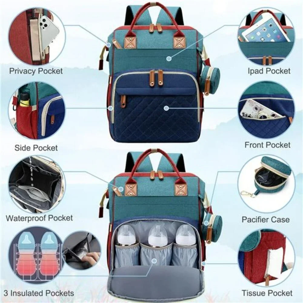Large Diaper Bag Backpack Travel Baby Bag with Pad 16 Pockets Unisex for Mom